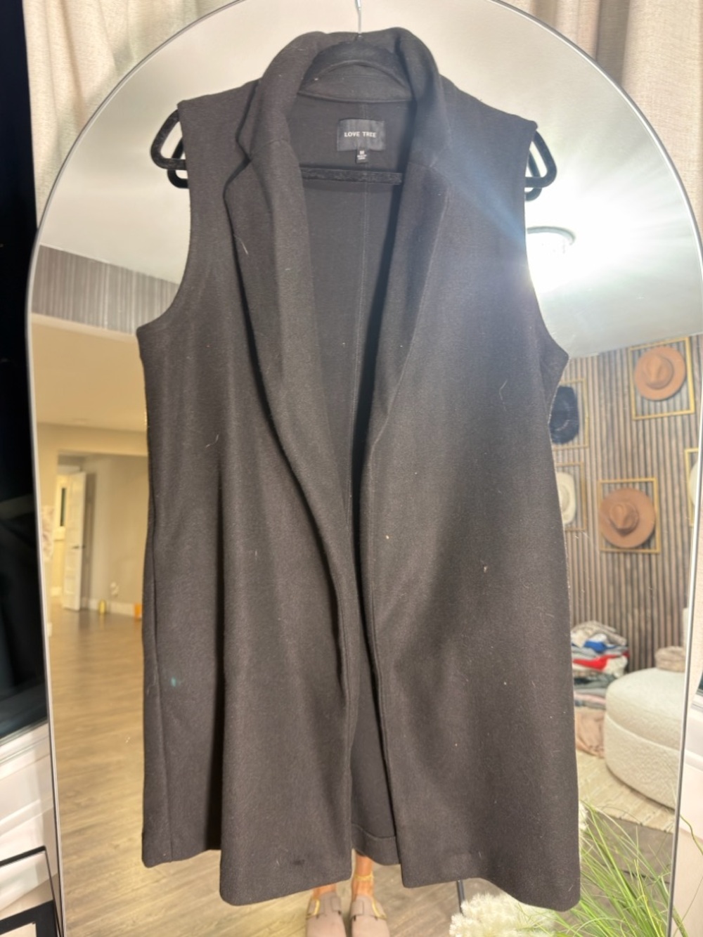 Love Tree Black Sleeveless Long Vest with Open Front